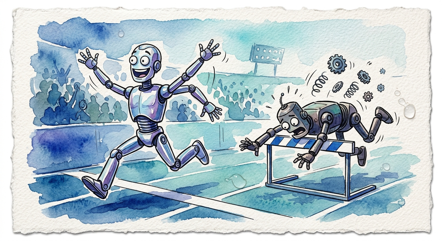 Two humanoid robots sprint on a track in Beijing