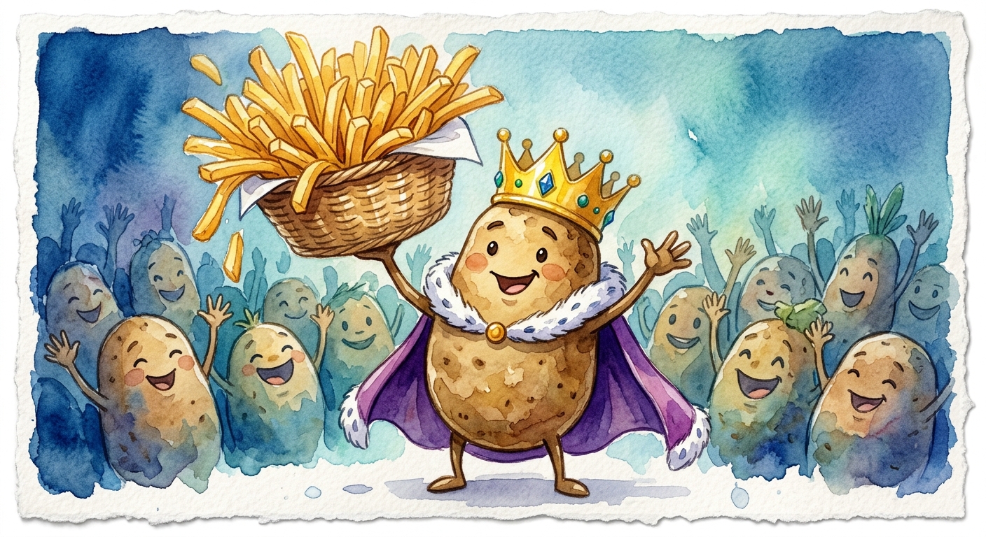 Volunteers posing beside a giant basket of french fries