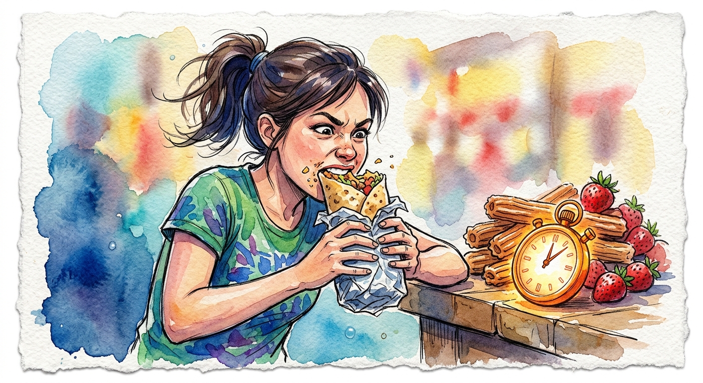 Leah Shutkever smiling while holding a fresh burrito.