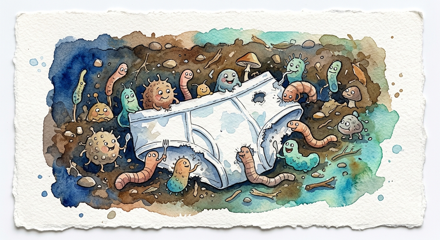 Dirty cotton underwear dug up from a garden plot