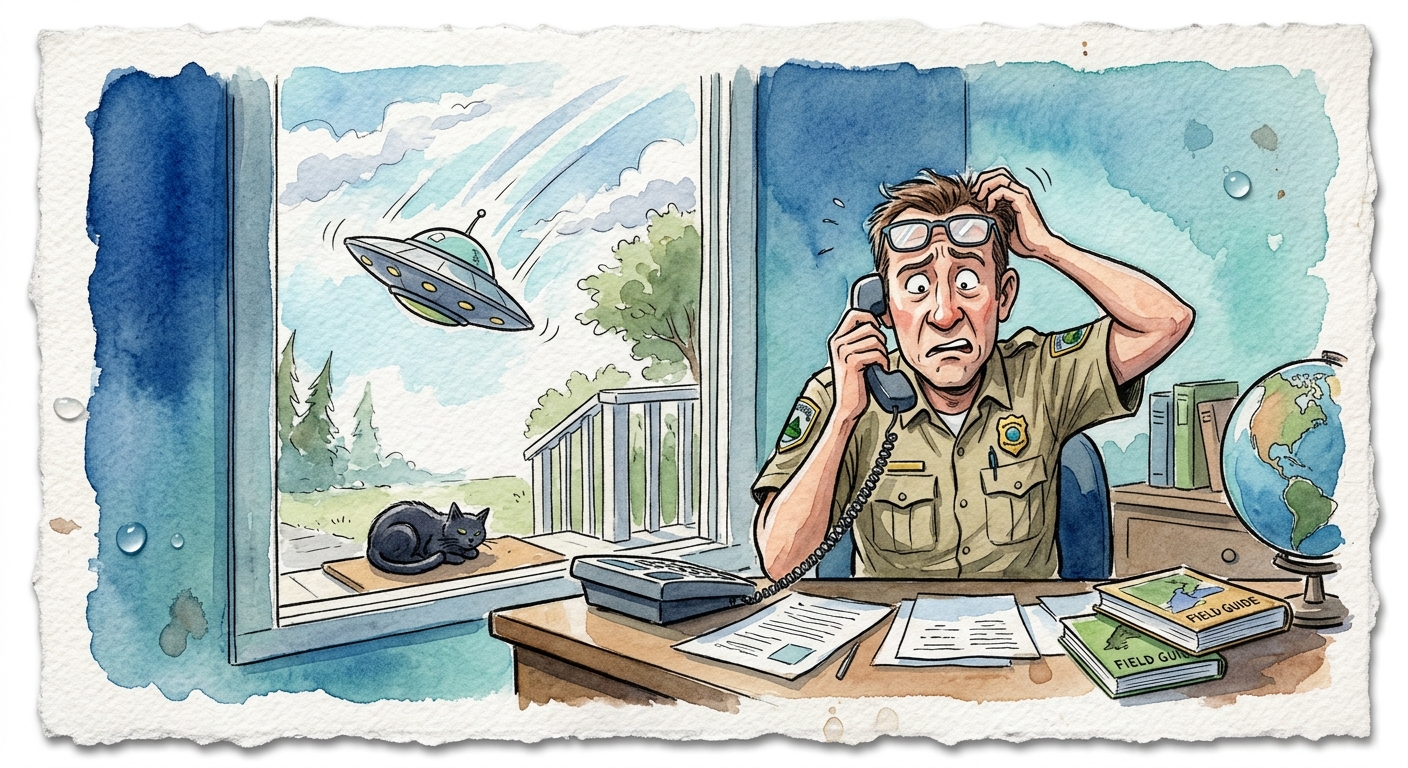 A hotline operator taking a bizarre call about a UFO.